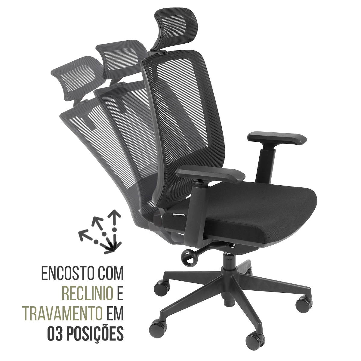 Cadeira de Escritório Ergonômica Diretor Encosto Reclinável Cor:Preto