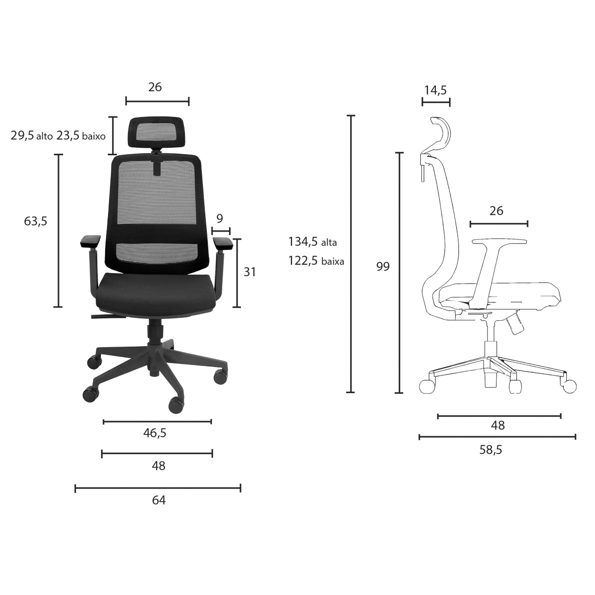 Cadeira de Escritório Ergonômica Diretor Encosto Reclinável Cor:Preto