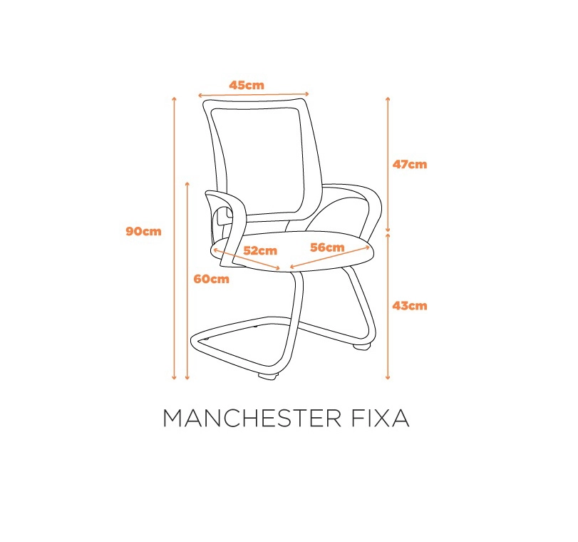 Cadeira Manchester Base Cromada Braços Fixos para Escritório Cor:Preto