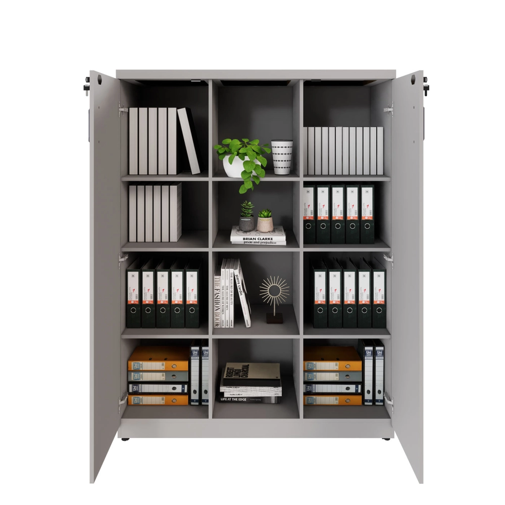 Armário Alto Escritório 120cm 2 Portas 9 Prateleiras F5 Cor:Cinza