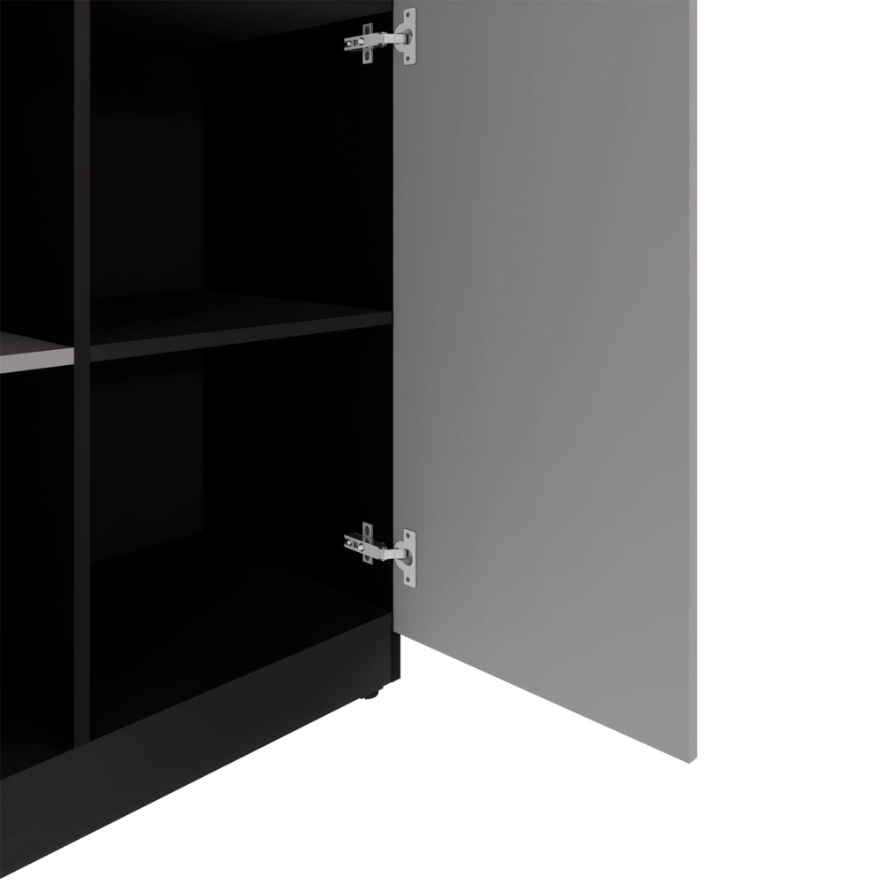 Armário Alto Escritório 120cm 2 Portas 9 Prateleiras F5 Cor:Cinza Sagrado com Preto