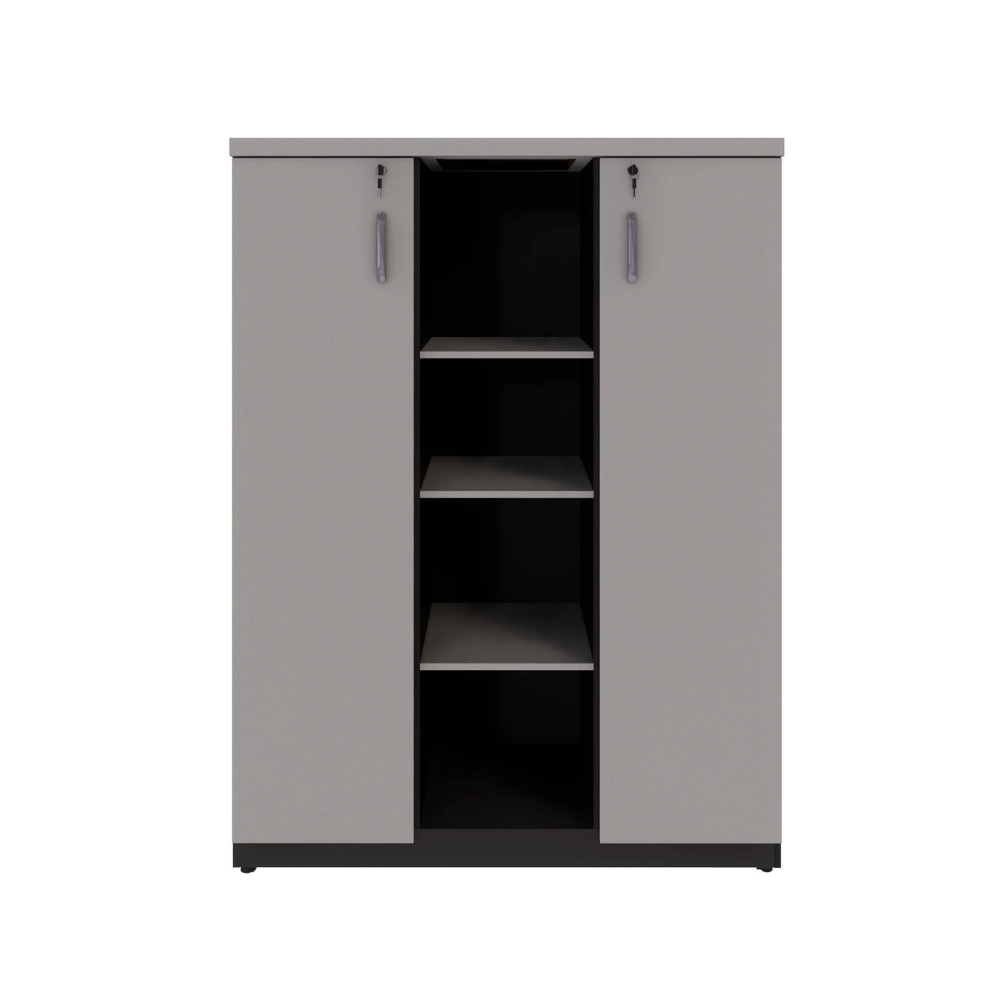 Armário Alto Escritório 120cm 2 Portas 9 Prateleiras F5 Cor:Cinza Sagrado com Preto