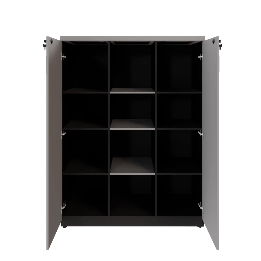 Armário Alto Escritório 120cm 2 Portas 9 Prateleiras F5 Cor:Cinza Sagrado com Preto