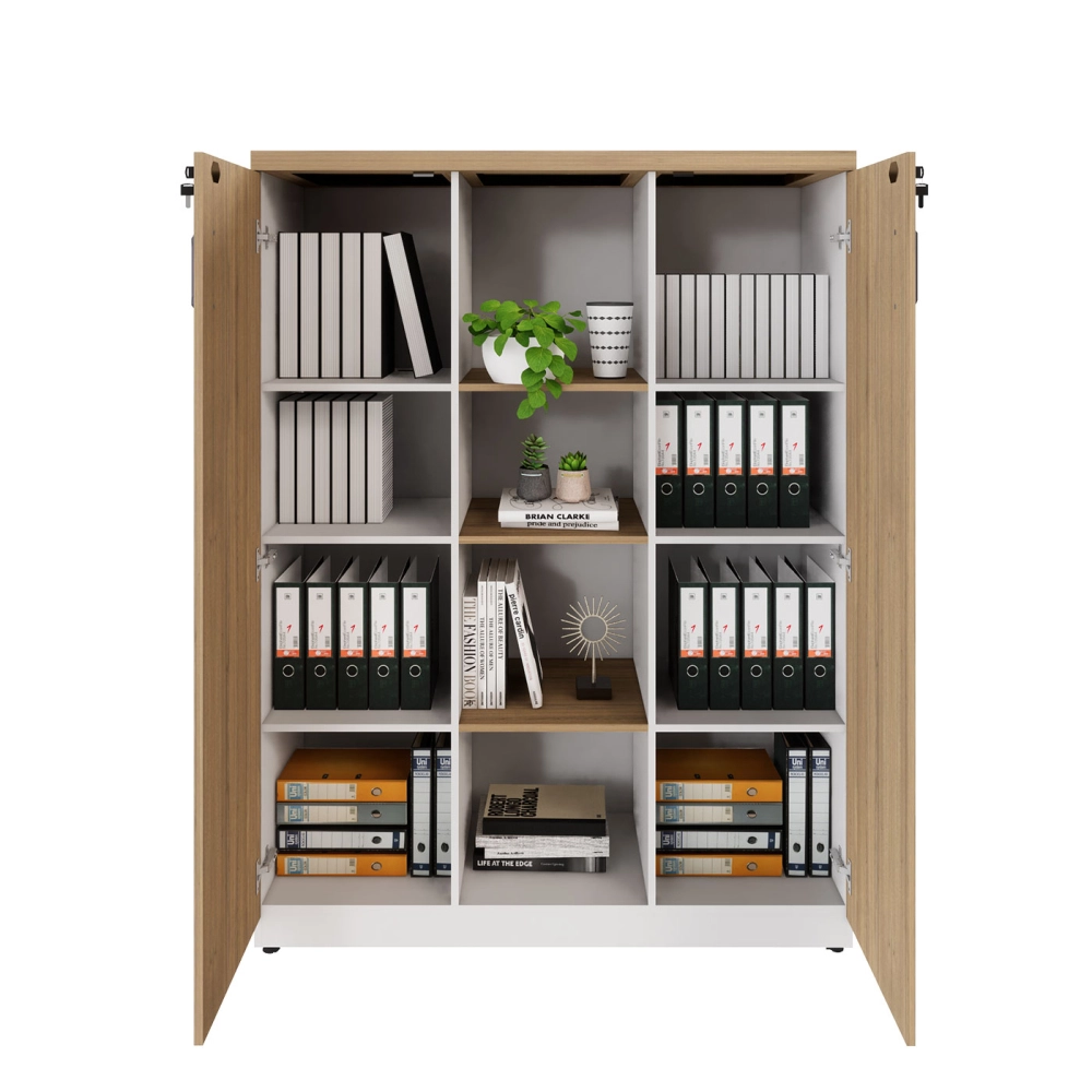 Armário Alto Escritório 120cm 2 Portas 9 Prateleiras F5 Cor:Macadâmia com Branco