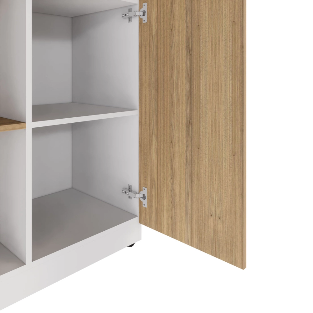Armário Alto Escritório 120cm 2 Portas 9 Prateleiras F5 Cor:Macadâmia com Branco