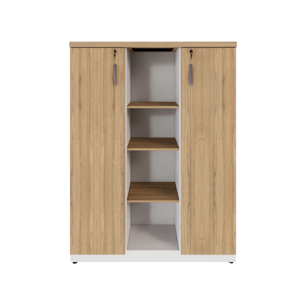 Armário Alto Escritório 120cm 2 Portas 9 Prateleiras F5 Cor:Macadâmia com Branco