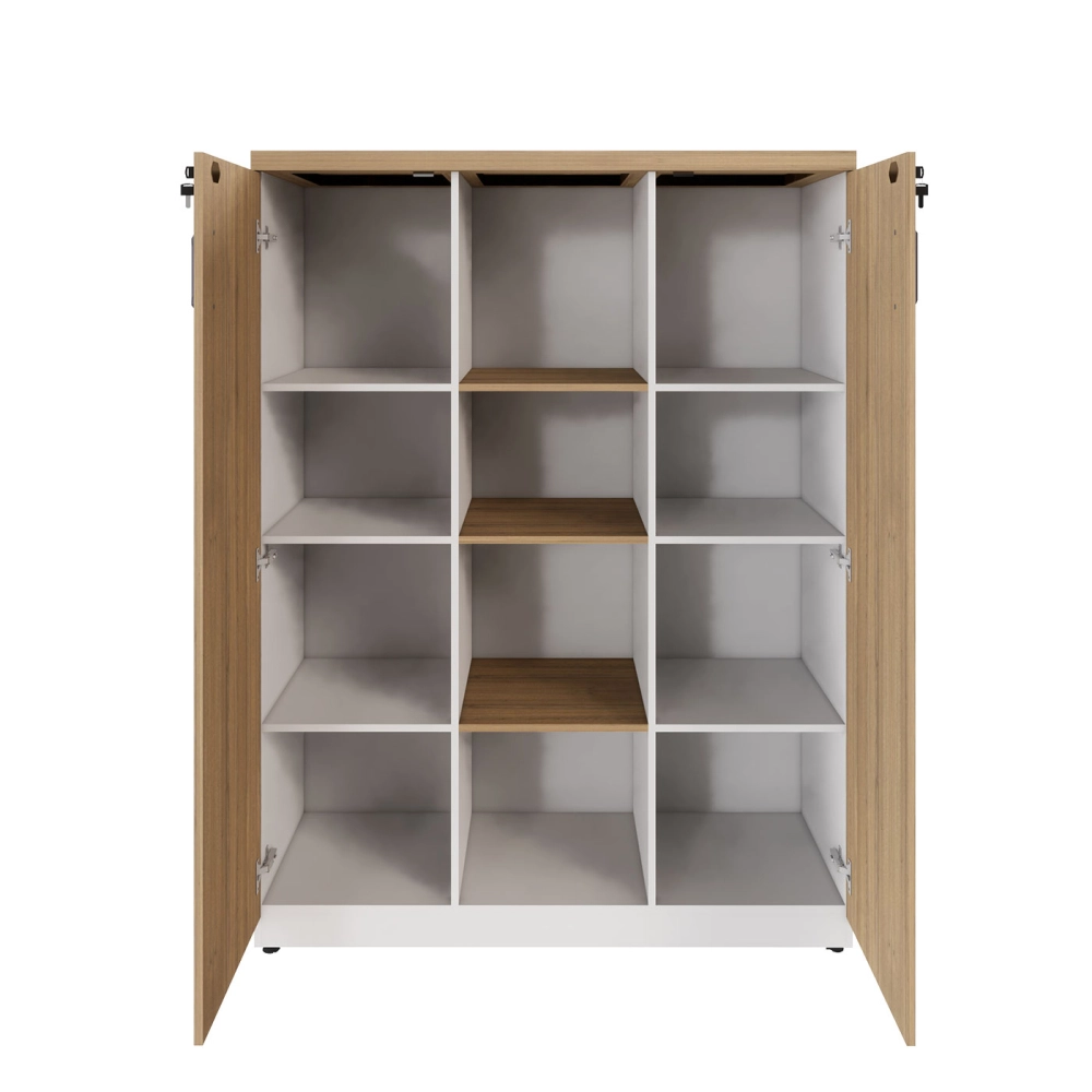 Armário Alto Escritório 120cm 2 Portas 9 Prateleiras F5 Cor:Macadâmia com Branco