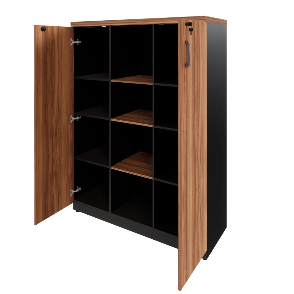 Armário Alto Escritório 120cm 2 Portas 9 Prateleiras F5 Cor:Nogal com Preto