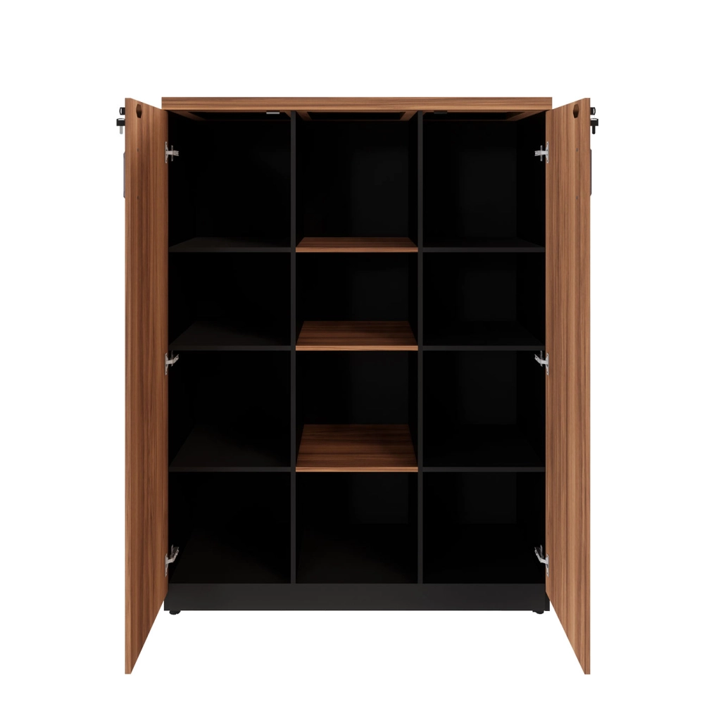 Armário Alto Escritório 120cm 2 Portas 9 Prateleiras F5 Cor:Nogal com Preto