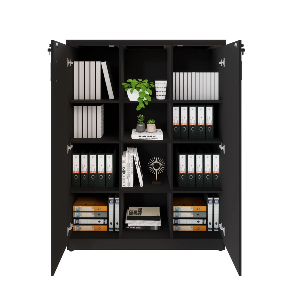 Armário Alto Escritório 120cm 2 Portas 9 Prateleiras F5 Cor:Preto