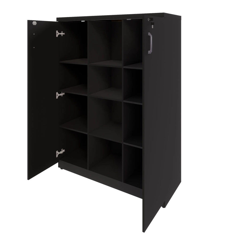 Armário Alto Escritório 120cm 2 Portas 9 Prateleiras F5 Cor:Preto