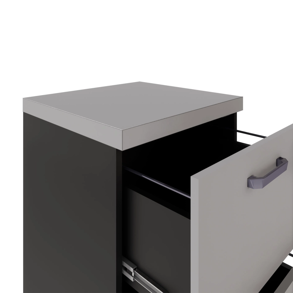 Armário Alto Escritório c/ 4 Gavetas Suporte para Pastas F5 Cor:Cinza Sagrado com Preto