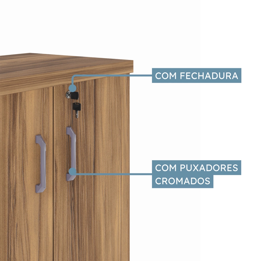 Armário Alto p/ Escritório 80cm 2 Portas e Chave Nogal Pr F5 Cor:Nogal com Preto