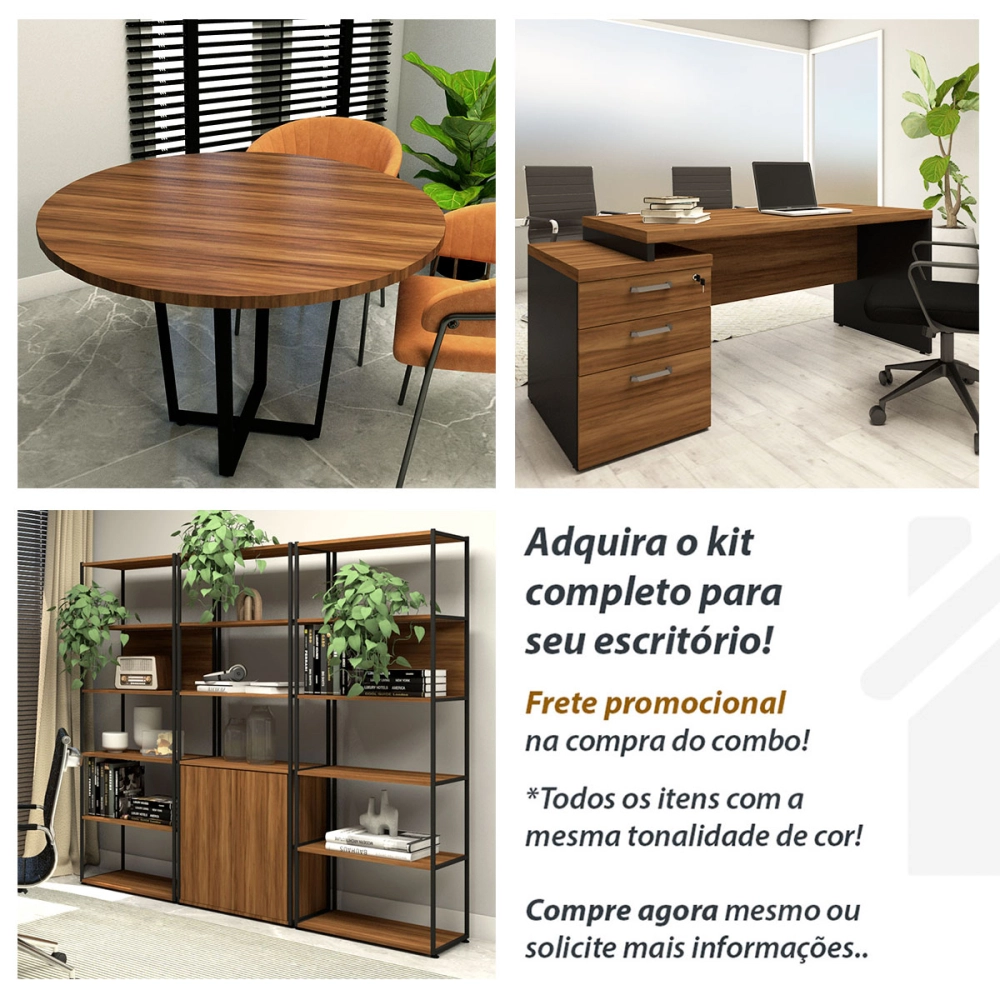 Armário Alto p/ Escritório 80cm 2 Portas e Chave Nogal Pr F5 Cor:Nogal com Preto