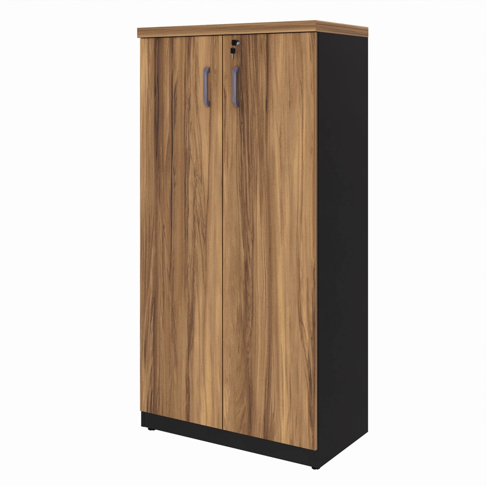 Armário Alto p/ Escritório 80cm 2 Portas e Chave Nogal Pr F5 Cor:Nogal com Preto