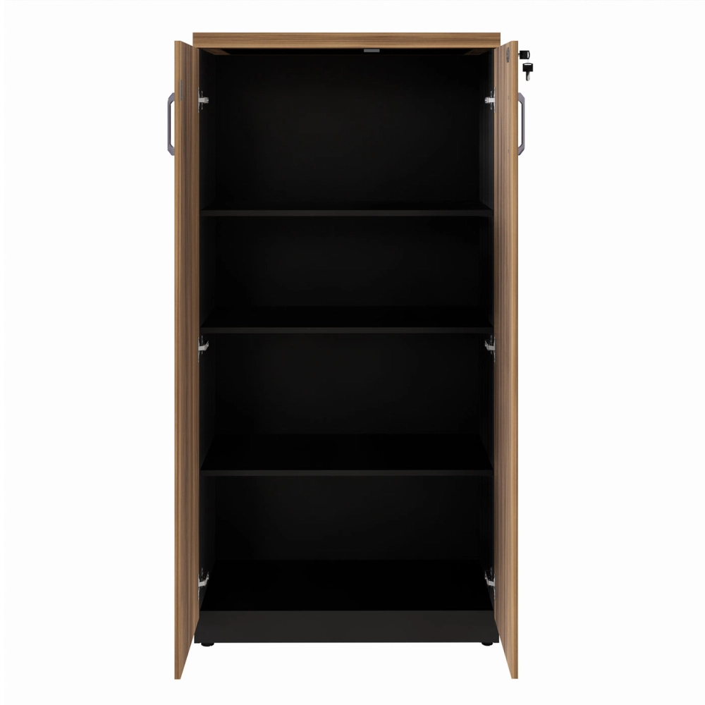 Armário Alto p/ Escritório 80cm 2 Portas e Chave Nogal Pr F5 Cor:Nogal com Preto