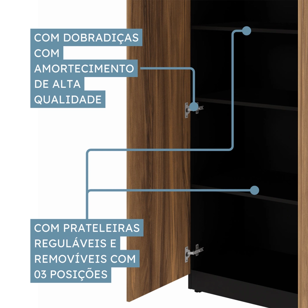 Armário Alto p/ Escritório 80cm 2 Portas e Chave Nogal Pr F5 Cor:Nogal com Preto