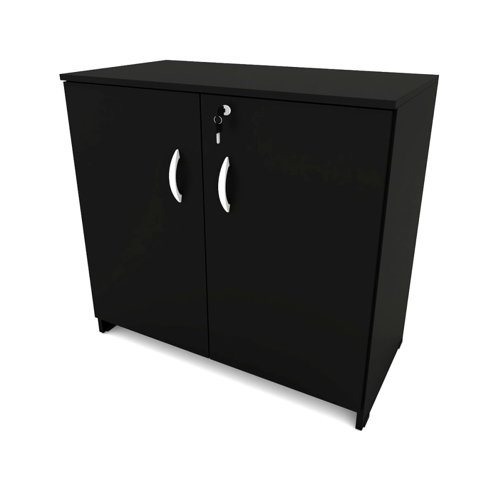 Armário Baixo 2 Portas 80cm x 42cm p/ Escritório F5 Office Cor:Preto