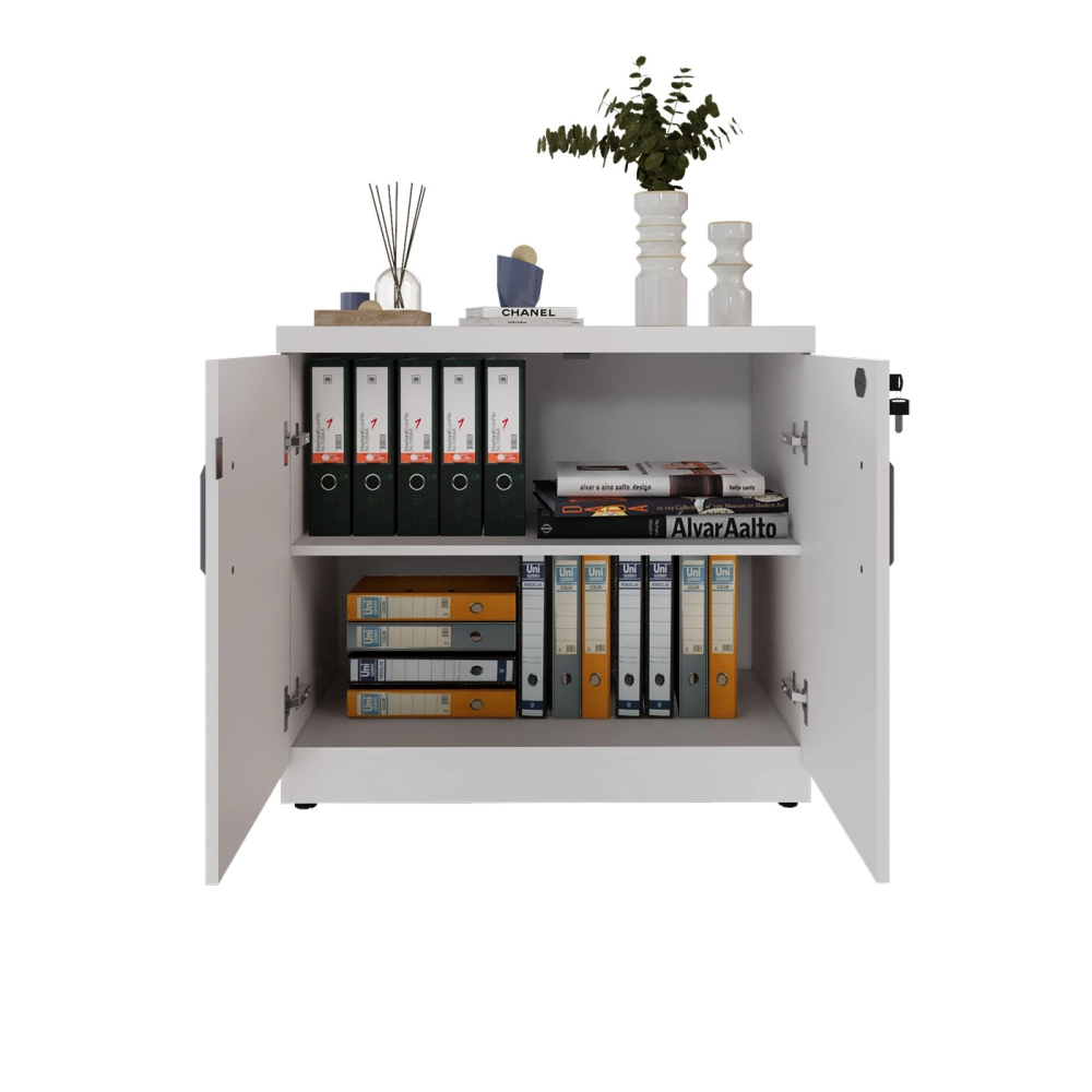 Armário Baixo Escritório 80cm x 45cm c/ 2 Portas e Chave F5 Cor:Branco