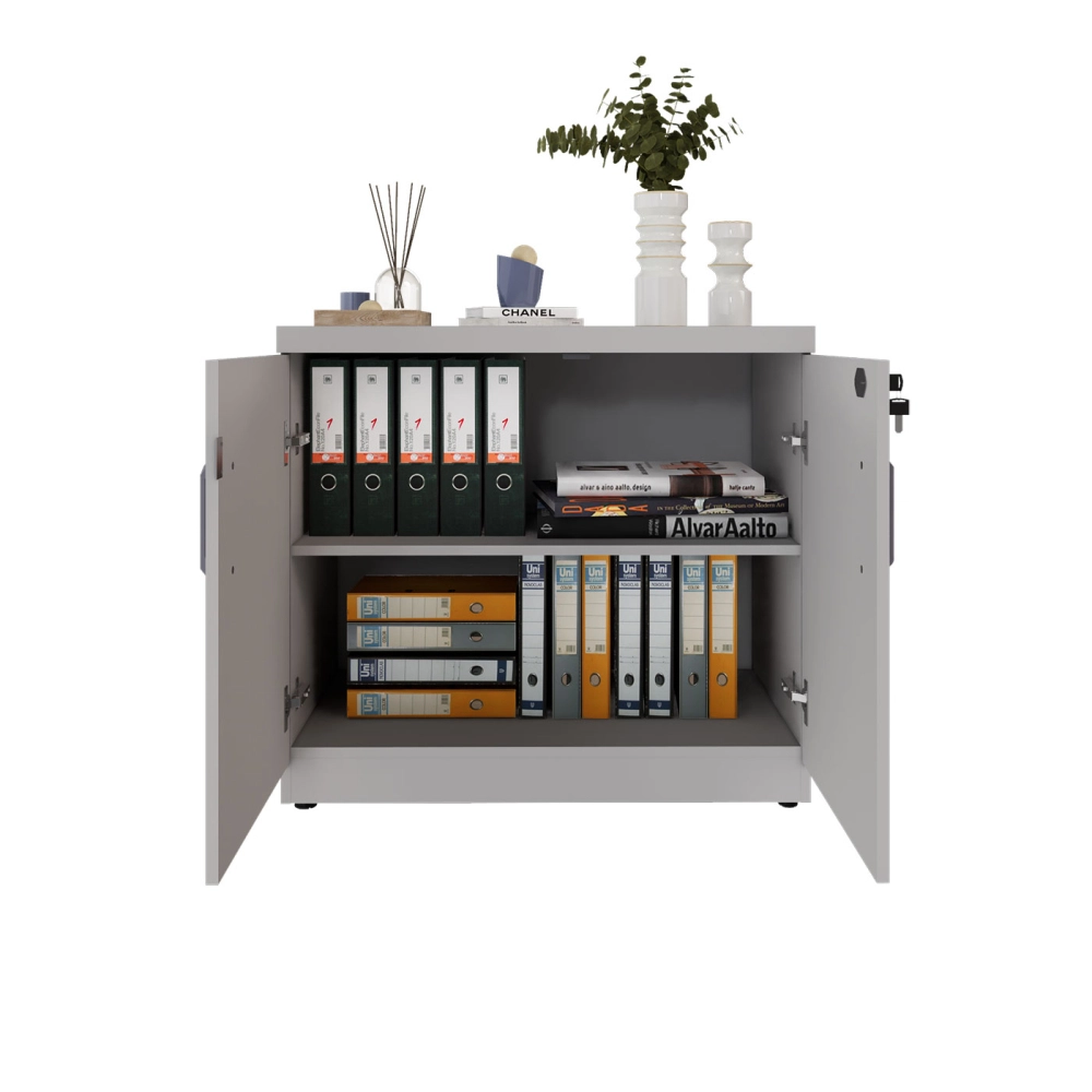 Armário Baixo Escritório 80cm x 45cm c/ 2 Portas e Chave F5 Cor:Cinza