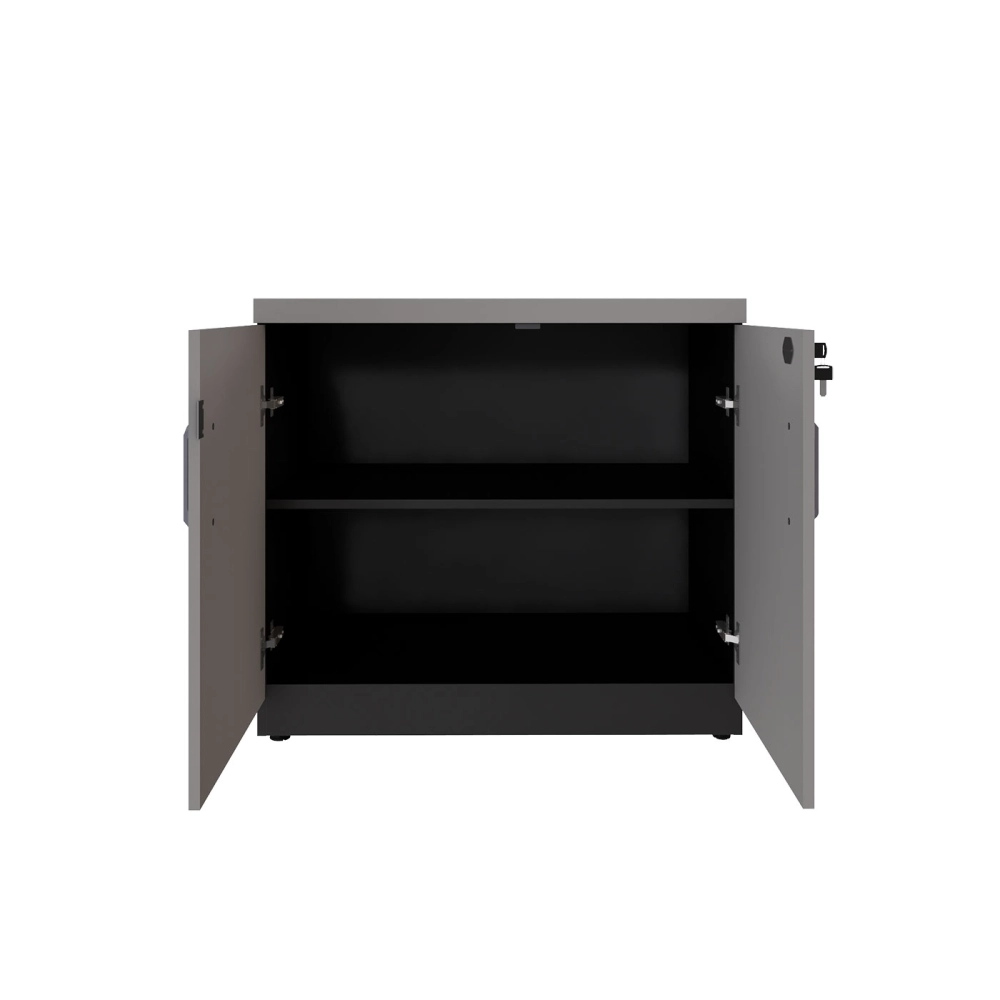 Armário Baixo Escritório 80cm x 45cm c/ 2 Portas e Chave F5 Cor:Cinza Sagrado com Preto