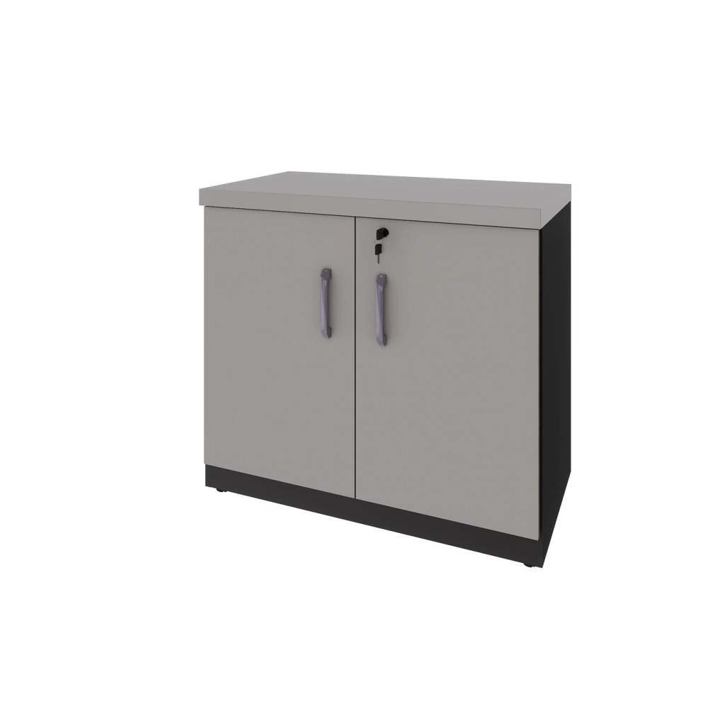 Armário Baixo Escritório 80cm x 45cm c/ 2 Portas e Chave F5 Cor:Cinza Sagrado com Preto