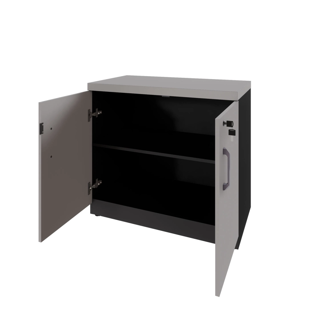 Armário Baixo Escritório 80cm x 45cm c/ 2 Portas e Chave F5 Cor:Cinza Sagrado com Preto