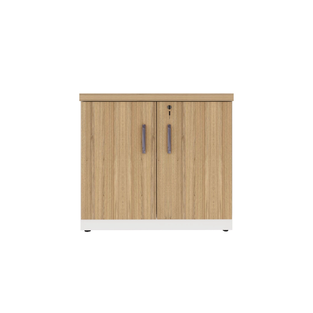 Armário Baixo Escritório 80cm x 45cm c/ 2 Portas e Chave F5 Cor:Macadâmia com Branco