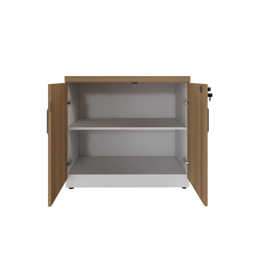 Armário Baixo Escritório 80cm x 45cm c/ 2 Portas e Chave F5 Cor:Macadâmia com Branco