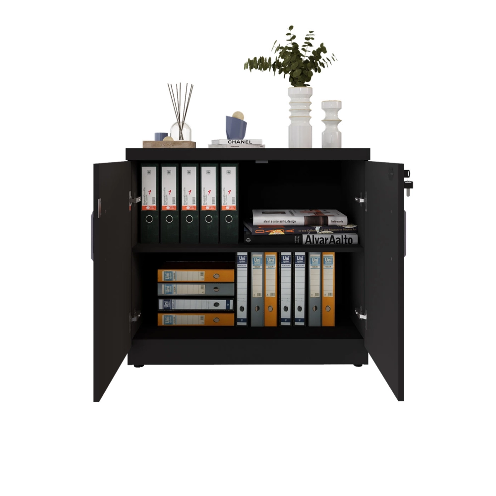 Armário Baixo Escritório 80cm x 45cm c/ 2 Portas e Chave F5 Cor:Preto