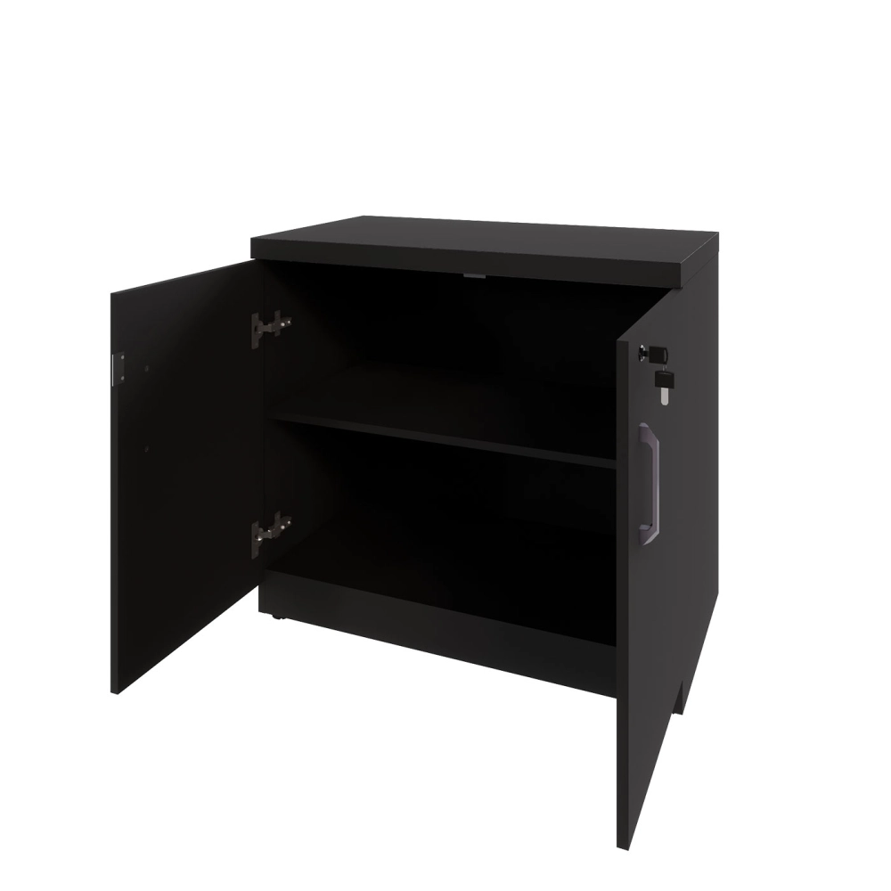 Armário Baixo Escritório 80cm x 45cm c/ 2 Portas e Chave F5 Cor:Preto