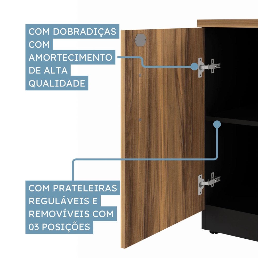 Armário Baixo para Escritório 1,20m Tampo 40mm Nogal Pr F5 Cor:Nogal com Preto