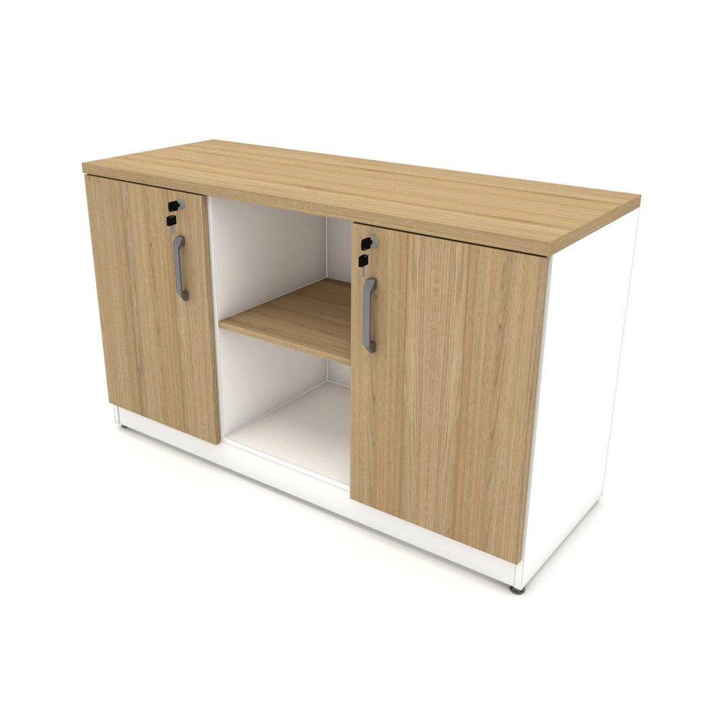 Armário Baixo para Escritório 120 cm Linha de Alto Padrão Cor:Macadâmia com Branco