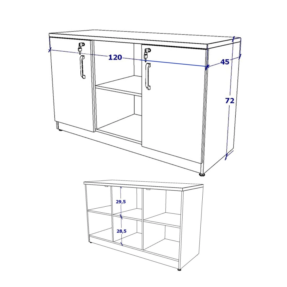 Armário Baixo para Escritório 120 cm Linha de Alto Padrão Cor:Macadâmia com Branco