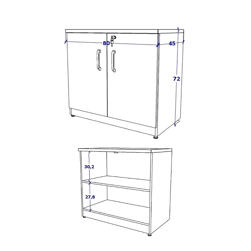 Armário Baixo para Escritório Corporativo 80cm F5 Office Cor:Nogal com Preto