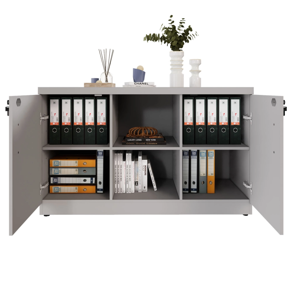 Armário Escritório 120cm x 45cm c/ 2 Portas 3 Prateleiras F5 Cor:Cinza
