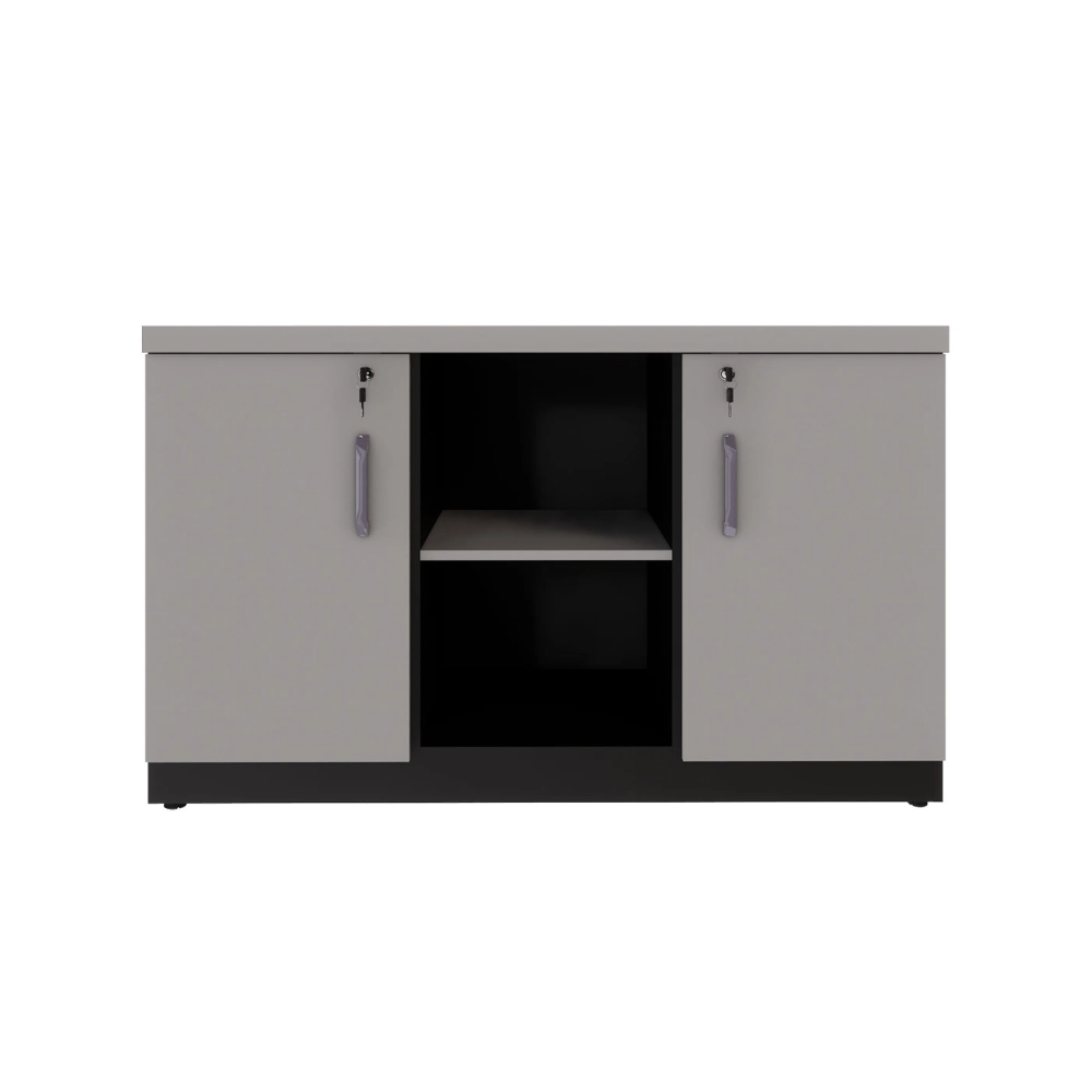 Armário Escritório 120cm x 45cm c/ 2 Portas 3 Prateleiras F5 Cor:Cinza Sagrado com Preto