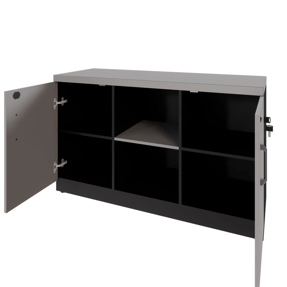 Armário Escritório 120cm x 45cm c/ 2 Portas 3 Prateleiras F5 Cor:Cinza Sagrado com Preto