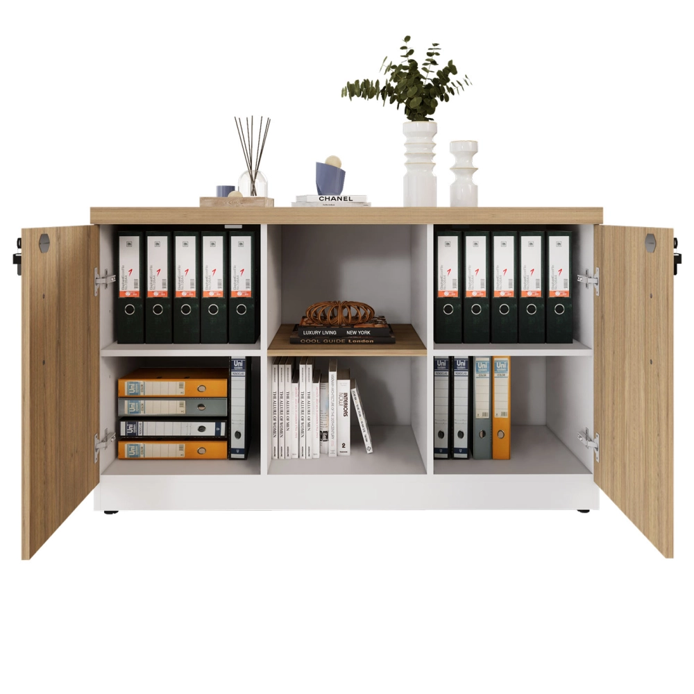 Armário Escritório 120cm x 45cm c/ 2 Portas 3 Prateleiras F5 Cor:Macadâmia com Branco