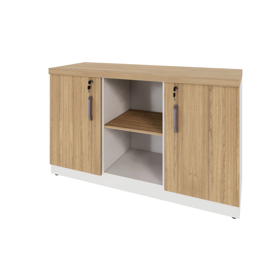 Armário Escritório 120cm x 45cm c/ 2 Portas 3 Prateleiras F5 Cor:Macadâmia com Branco