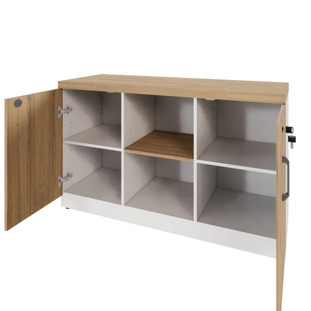 Armário Escritório 120cm x 45cm c/ 2 Portas 3 Prateleiras F5 Cor:Macadâmia com Branco