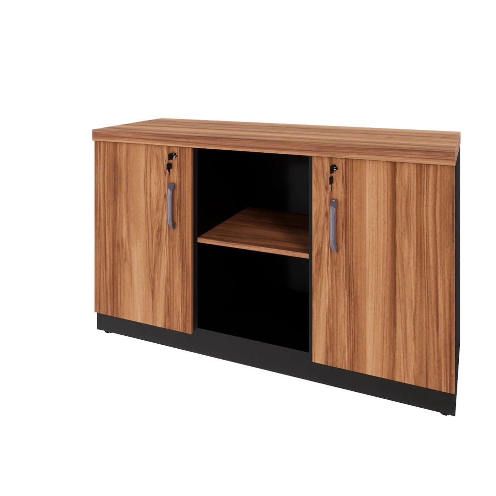 Armário Escritório 120cm x 45cm c/ 2 Portas 3 Prateleiras F5 Cor:Nogal com Preto