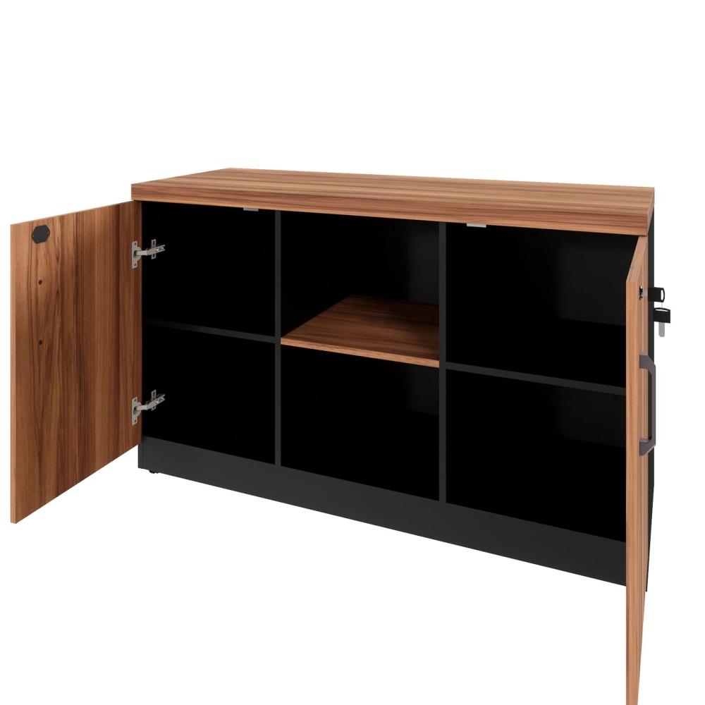 Armário Escritório 120cm x 45cm c/ 2 Portas 3 Prateleiras F5 Cor:Nogal com Preto