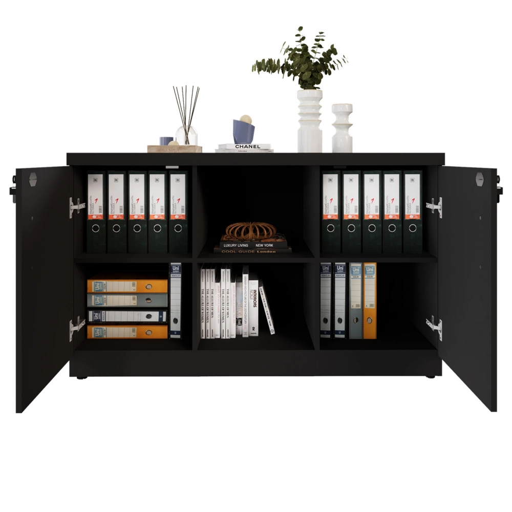 Armário Escritório 120cm x 45cm c/ 2 Portas 3 Prateleiras F5 Cor:Preto