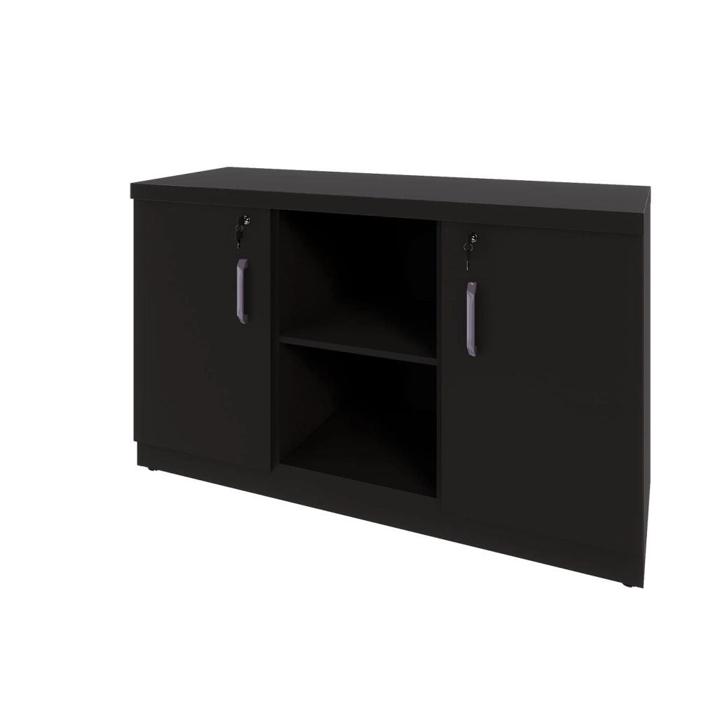 Armário Escritório 120cm x 45cm c/ 2 Portas 3 Prateleiras F5 Cor:Preto