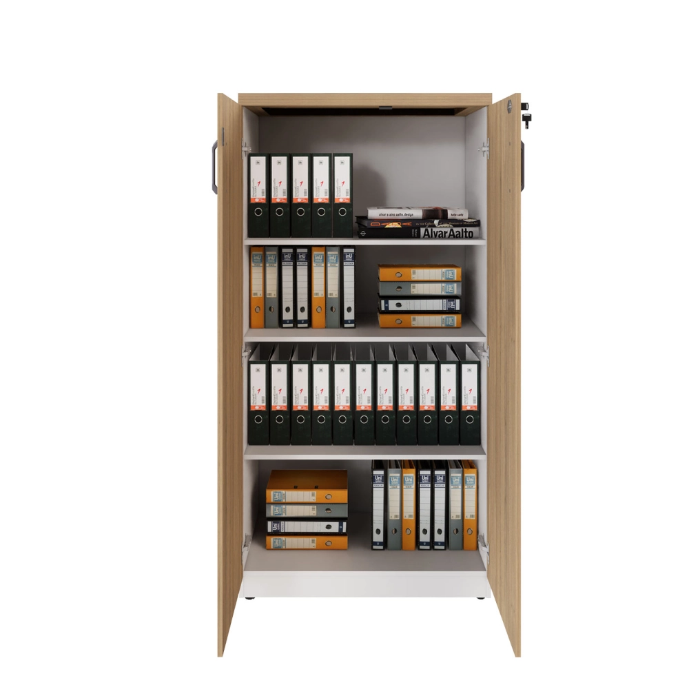 Armário Escritório 80cm x 161,5cm 2 Portas 3 Prateleiras F5 Cor:Macadâmia com Branco