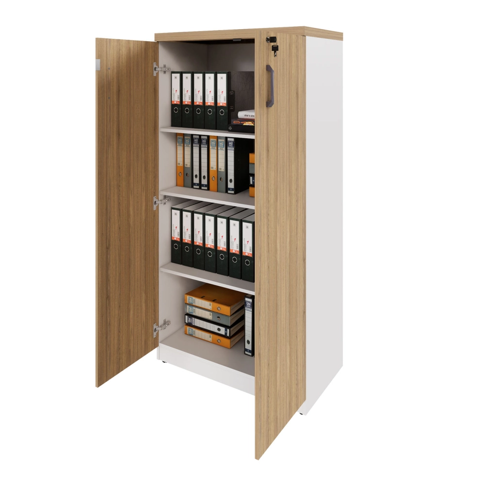 Armário Escritório 80cm x 161,5cm 2 Portas 3 Prateleiras F5 Cor:Macadâmia com Branco