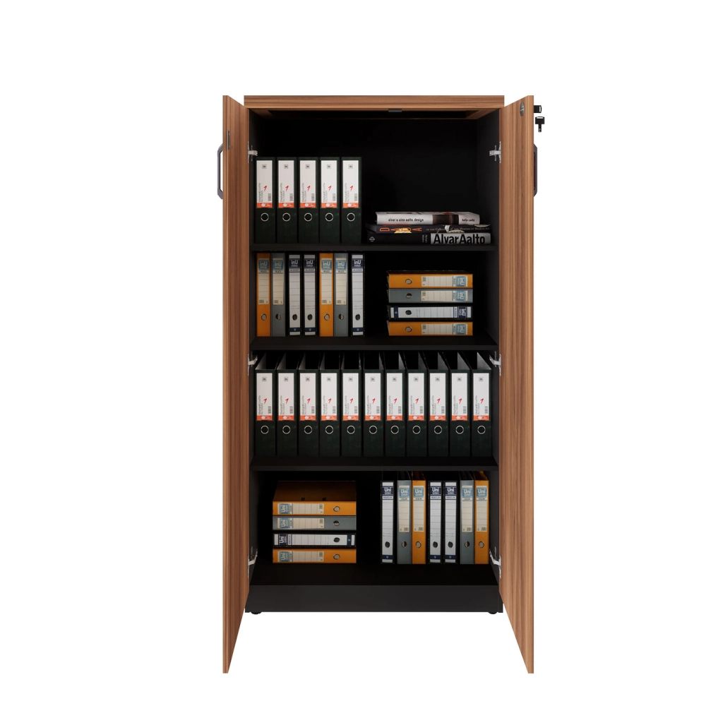 Armário Escritório 80cm x 161,5cm 2 Portas 3 Prateleiras F5 Cor:Nogal com Preto
