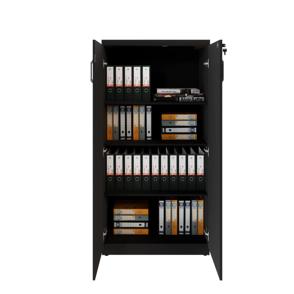 Armário Escritório 80cm x 161,5cm 2 Portas 3 Prateleiras F5 Cor:Preto