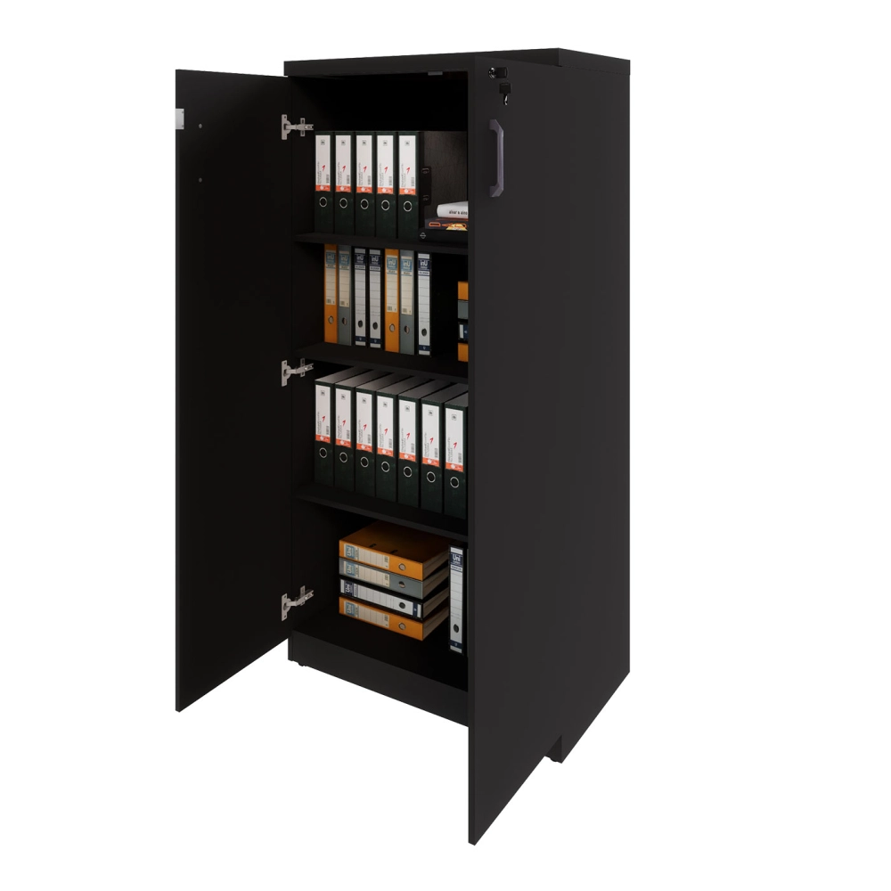 Armário Escritório 80cm x 161,5cm 2 Portas 3 Prateleiras F5 Cor:Preto